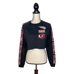 GiGi Hadid x Tommy Hilfiger Black Graphic Cut Off Cropped Sweatshirt   Size: XS